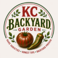 KC Backyard Garden Guy logo featuring a striped heirloom tomato, specialty pepper, and the tagline "Rare Varieties • Honest Tips • Backyard Proven."